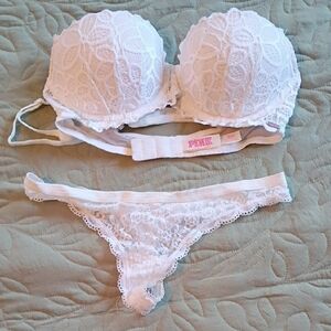 PINK Victoria's Secret White Lace Bra and Panty Set